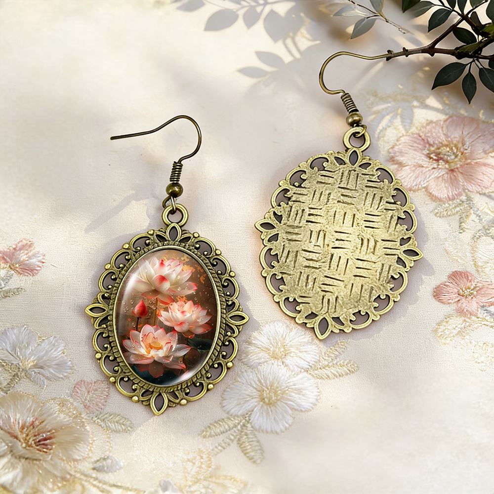 Minimalist Lace Earrings with Blooming Lotus Flowers